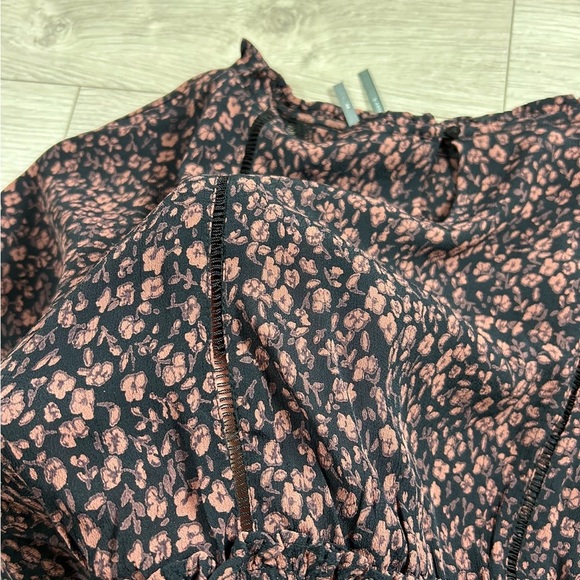 Anthropologie Nichola Peplum Blouse Black Pink Dark Floral Whimsy Boho Fairy - Picture 6 of 12